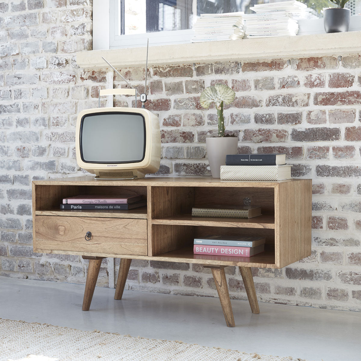 OSCAR - Meuble TV en mindi massif 110 cm