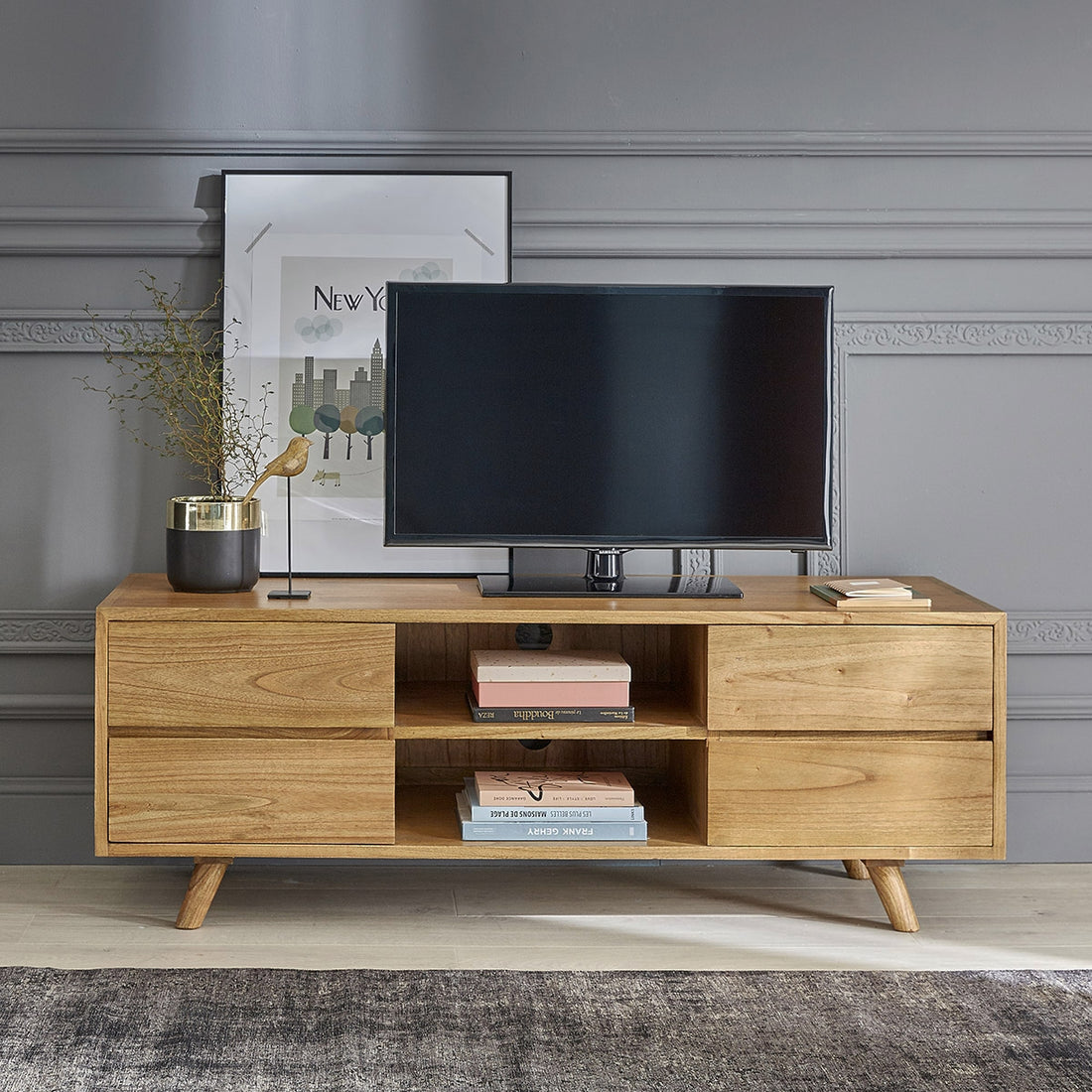 TILO - Meuble TV en mindi massif 140 cm