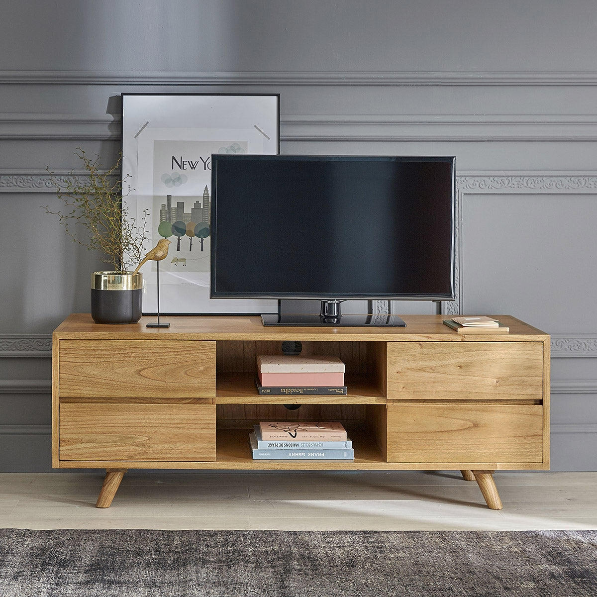 TILO - Meuble TV en mindi massif 140 cm
