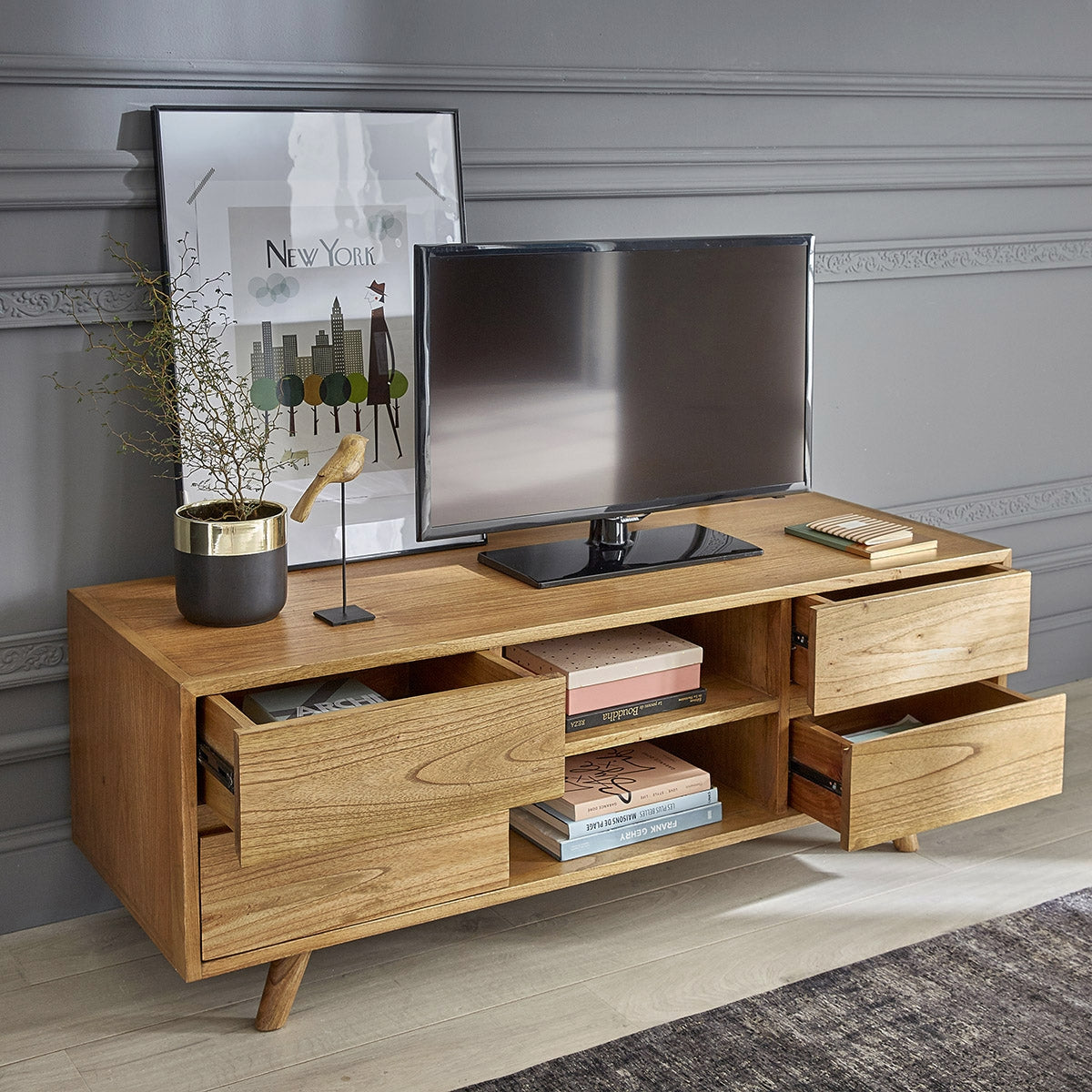 TILO - Meuble TV en mindi massif 140 cm