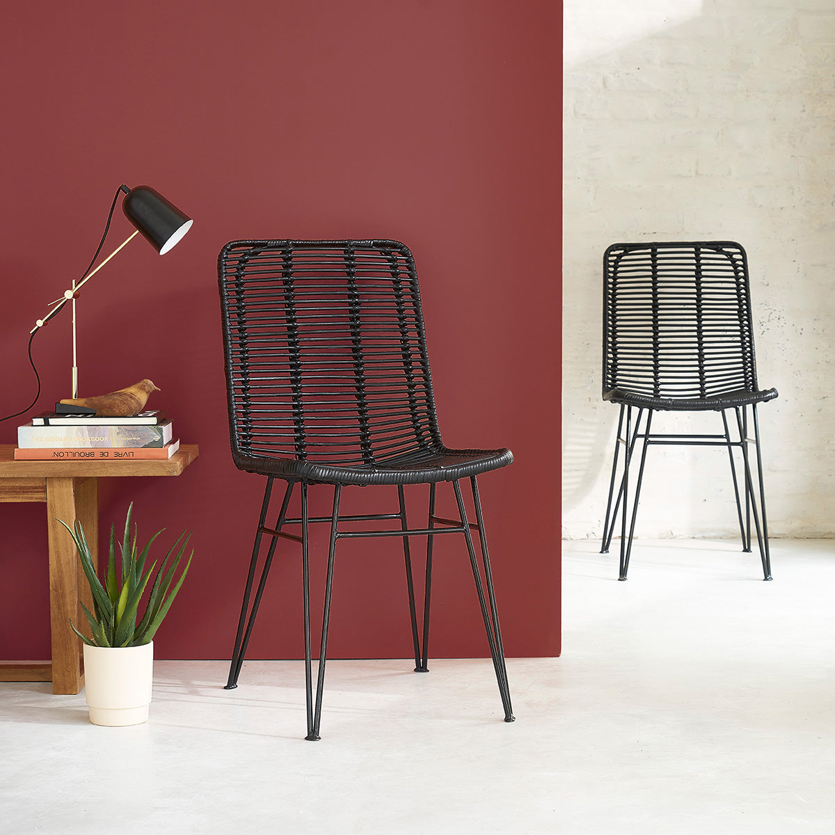 BOHEMA - Chaise en rotin et métal noire