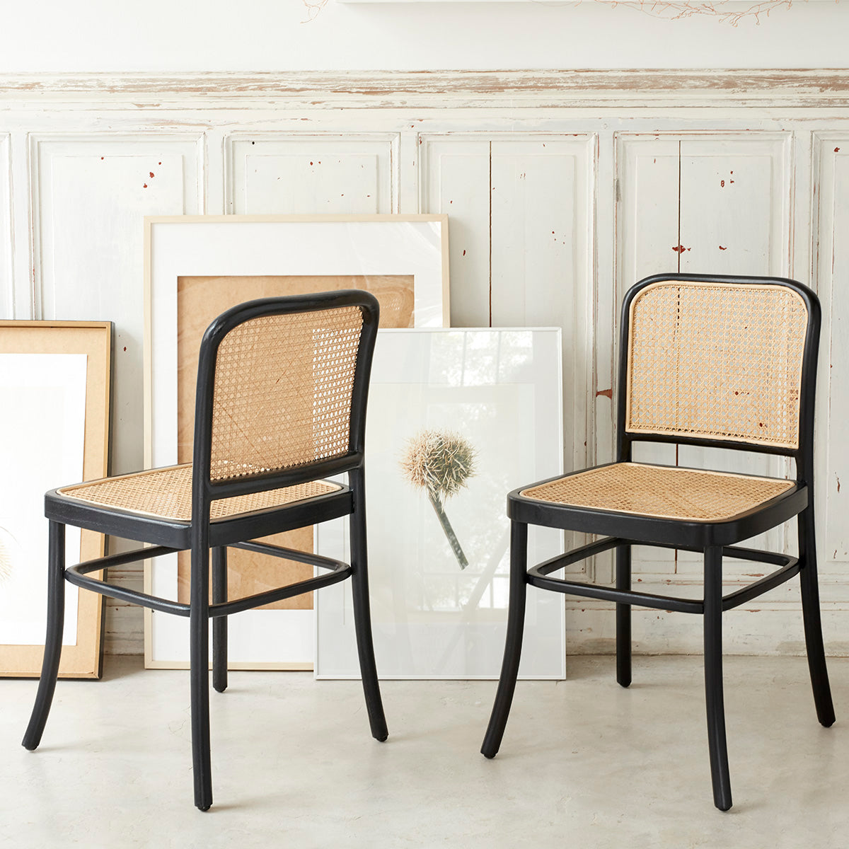ARON - Lot de 2 chaises en acajou massif et cannage
