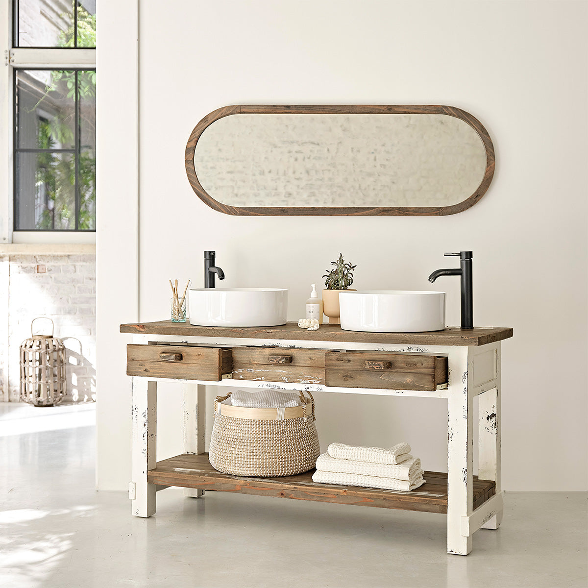 SEZANNE - Meuble sous vasque en bois recyclé massif 150 cm