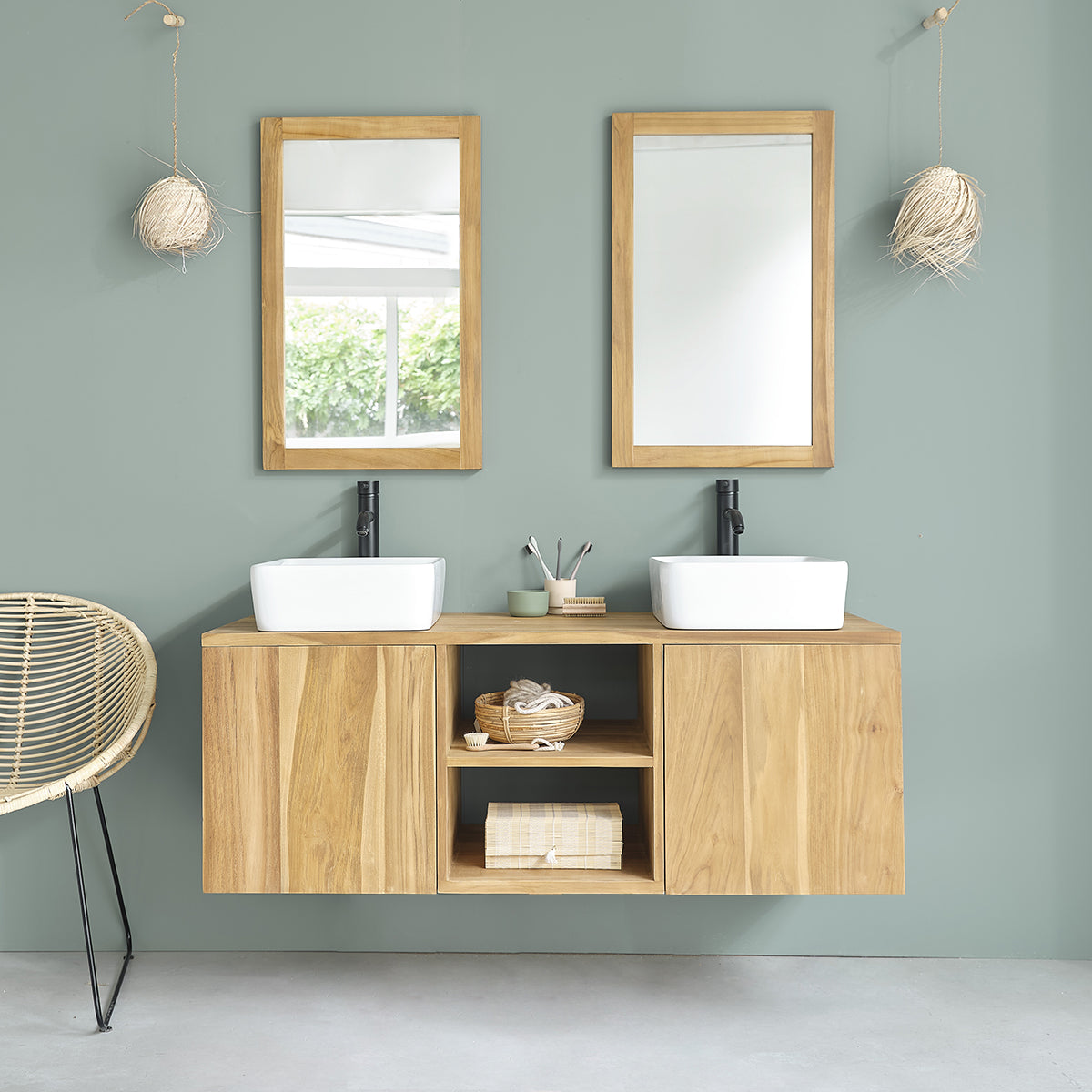 Miroir en teck massif rectangulaire 80x50 cm