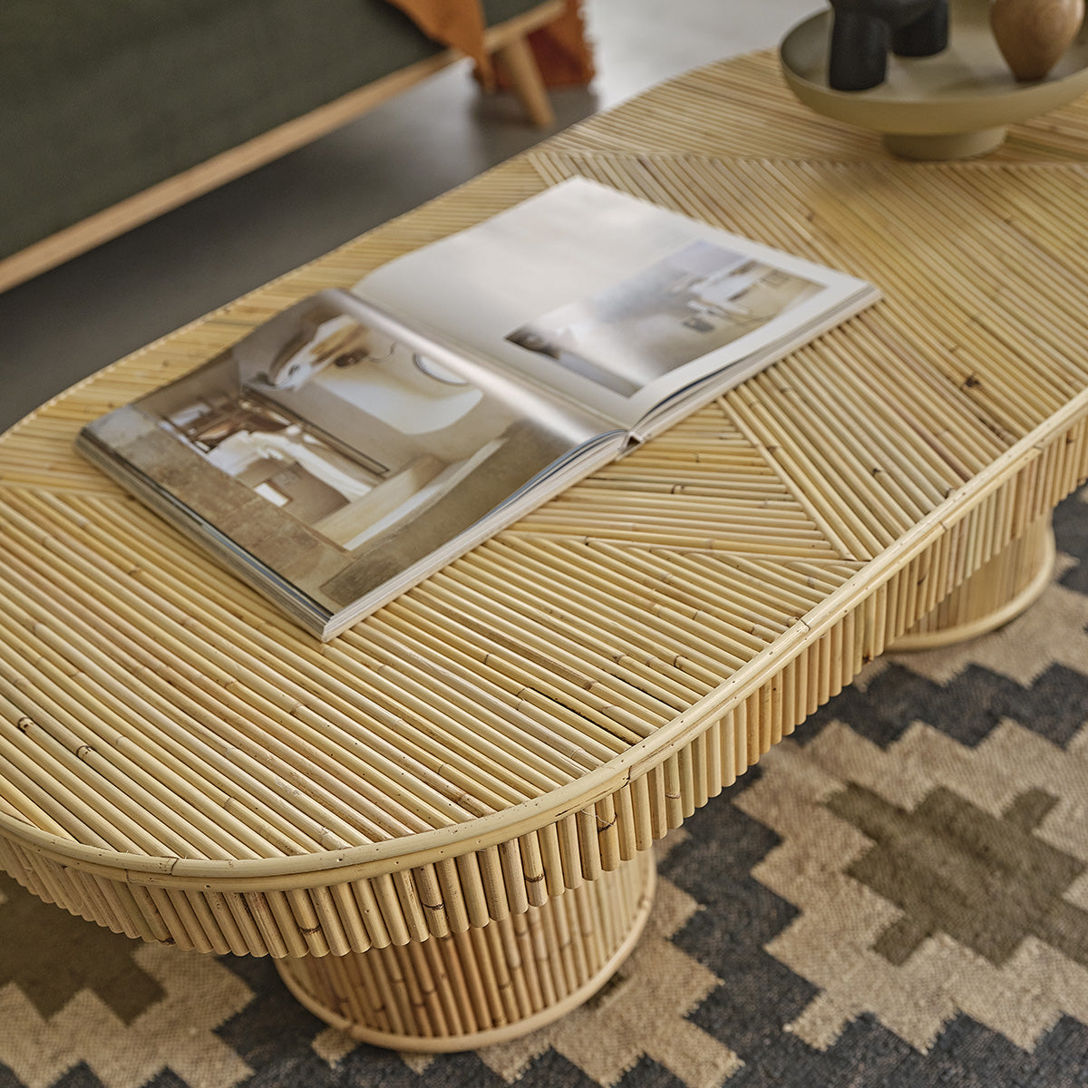 ALMA - Table basse en canne de rotin 120 cm