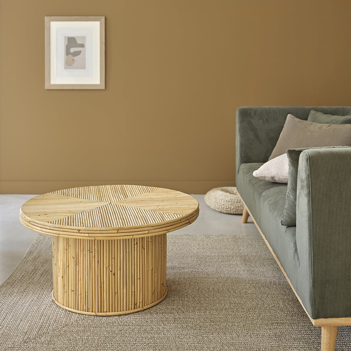 ALMA - Table basse en canne de rotin Ø 80 cm