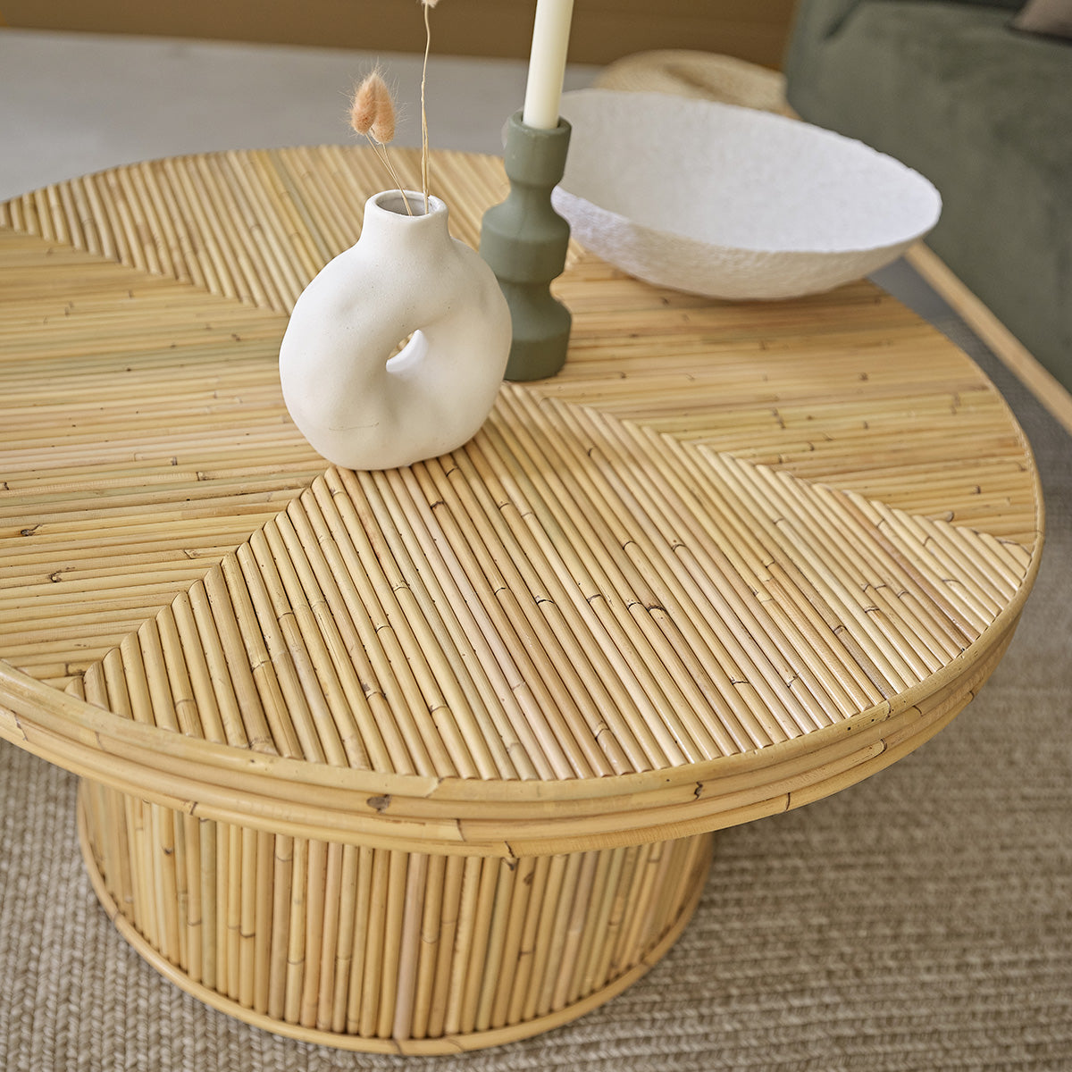ALMA - Table basse en canne de rotin Ø 80 cm