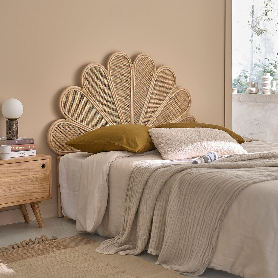 ROMY - Tête de lit en rotin et cannage 140 cm