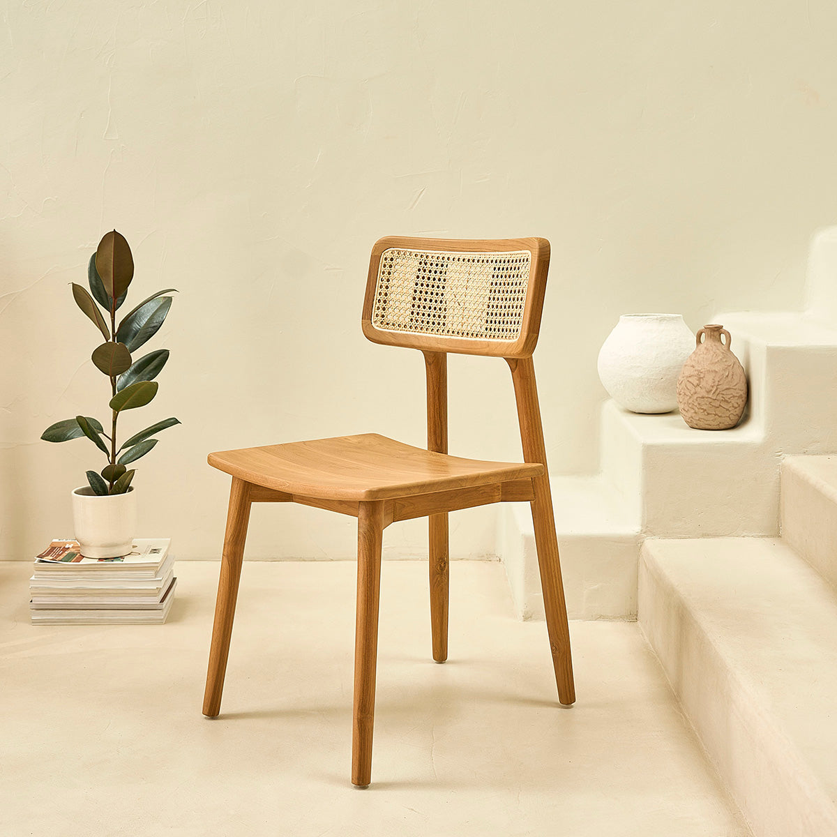 SIXTINE - Lot de 2 chaises en teck massif et cannage