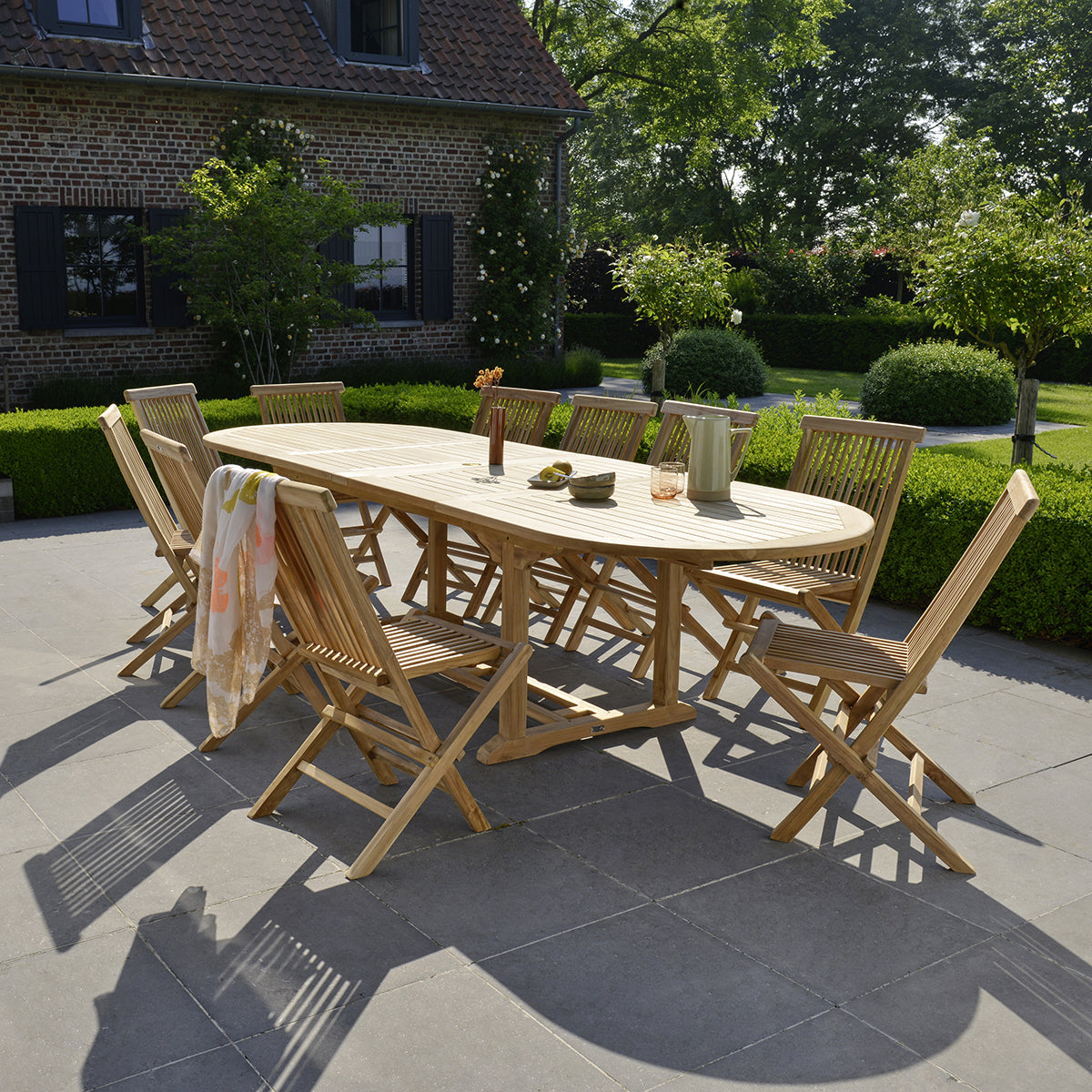 MIDLAND - Table de jardin en teck massif extensible ovale 10/12 pers.