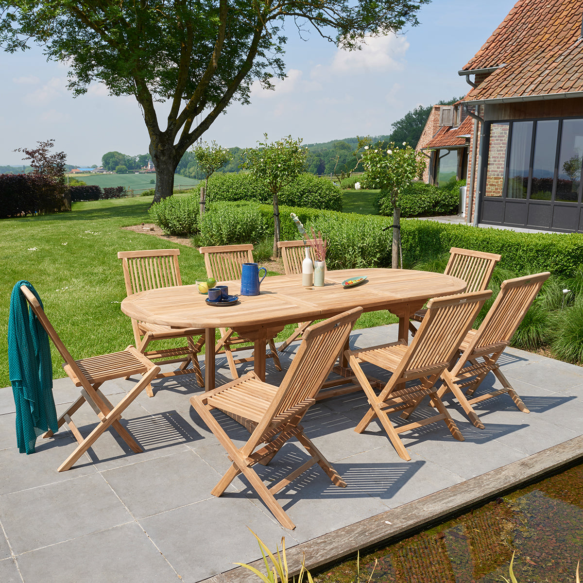 MIDLAND - Salon de jardin en teck massif extensible 8/10 pers.
