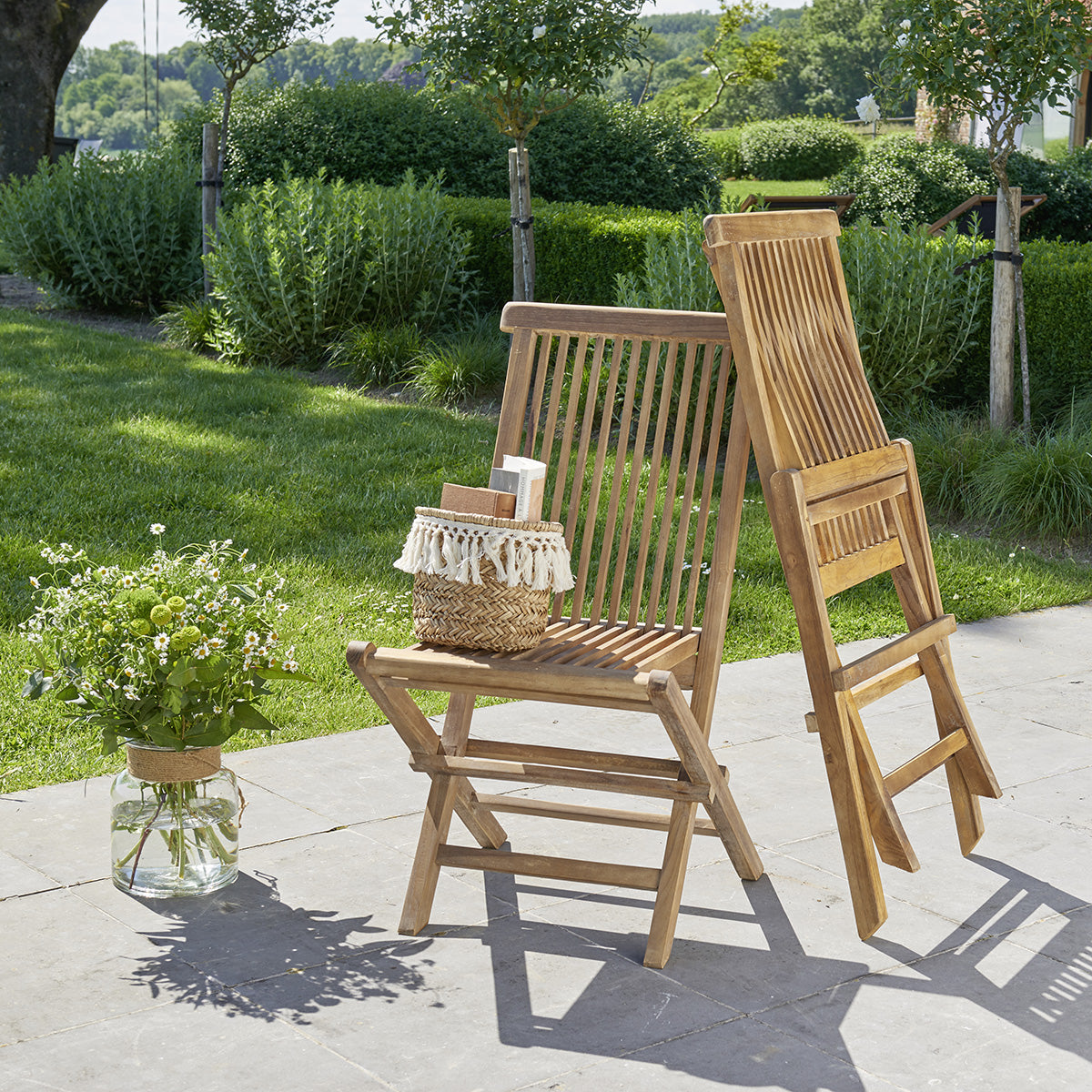 BALI - Chaise de jardin en teck huilé massif pliante (lot de 2)