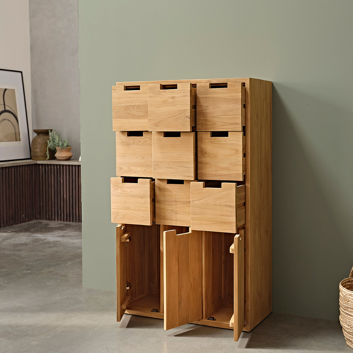 ALDO - Armoire d'entrée en teck massif 80 cm