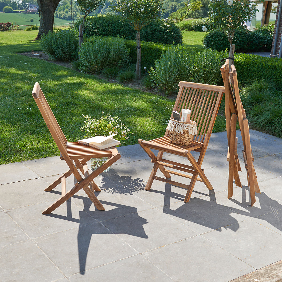 BALI - Chaise de jardin en teck huilé massif pliante (lot de 4)
