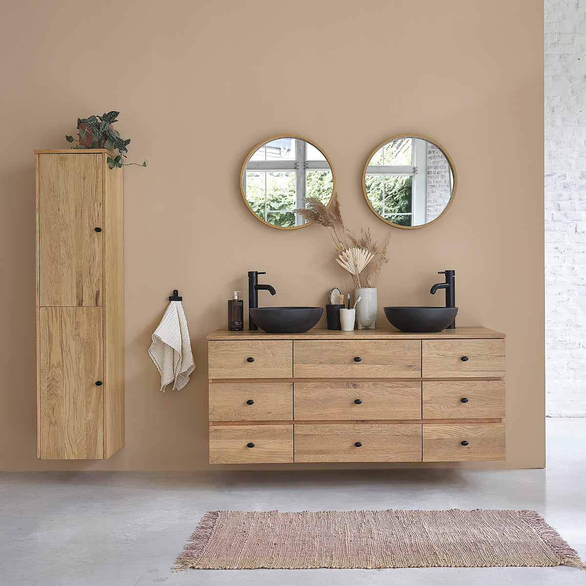 ERNEST - Miroir en chêne rond Ø 50 cm