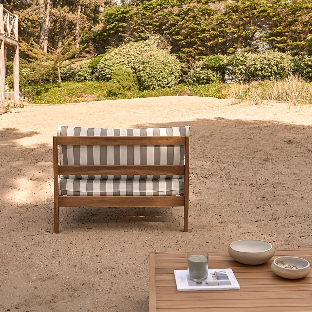 PALMA - Fauteuil de jardin en teck massif rayé