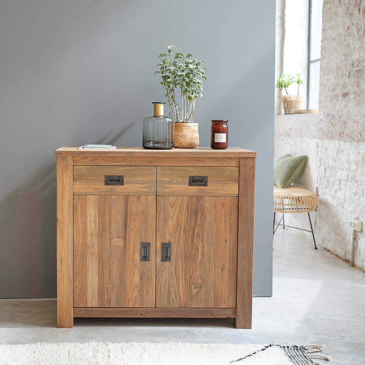 CARGO - Buffet en teck massif recyclé 100 cm