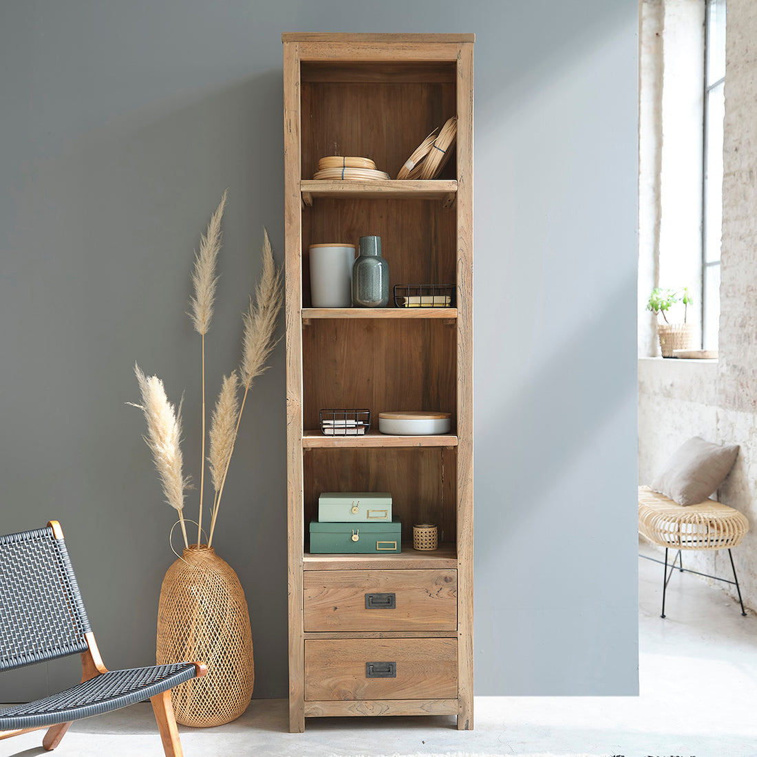 CARGO - Bibliothèque en teck massif recyclé 60 cm