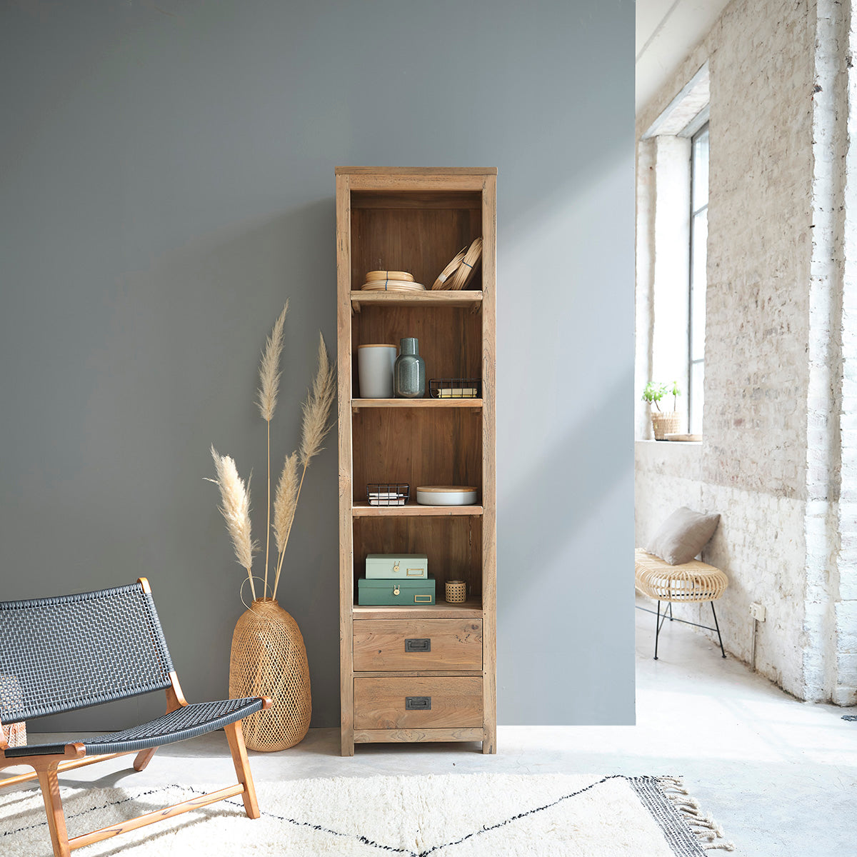 CARGO - Bibliothèque en teck massif recyclé 60 cm