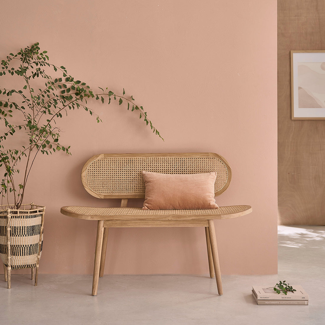 LOÉ - Banc en teck massif et cannage 120 cm