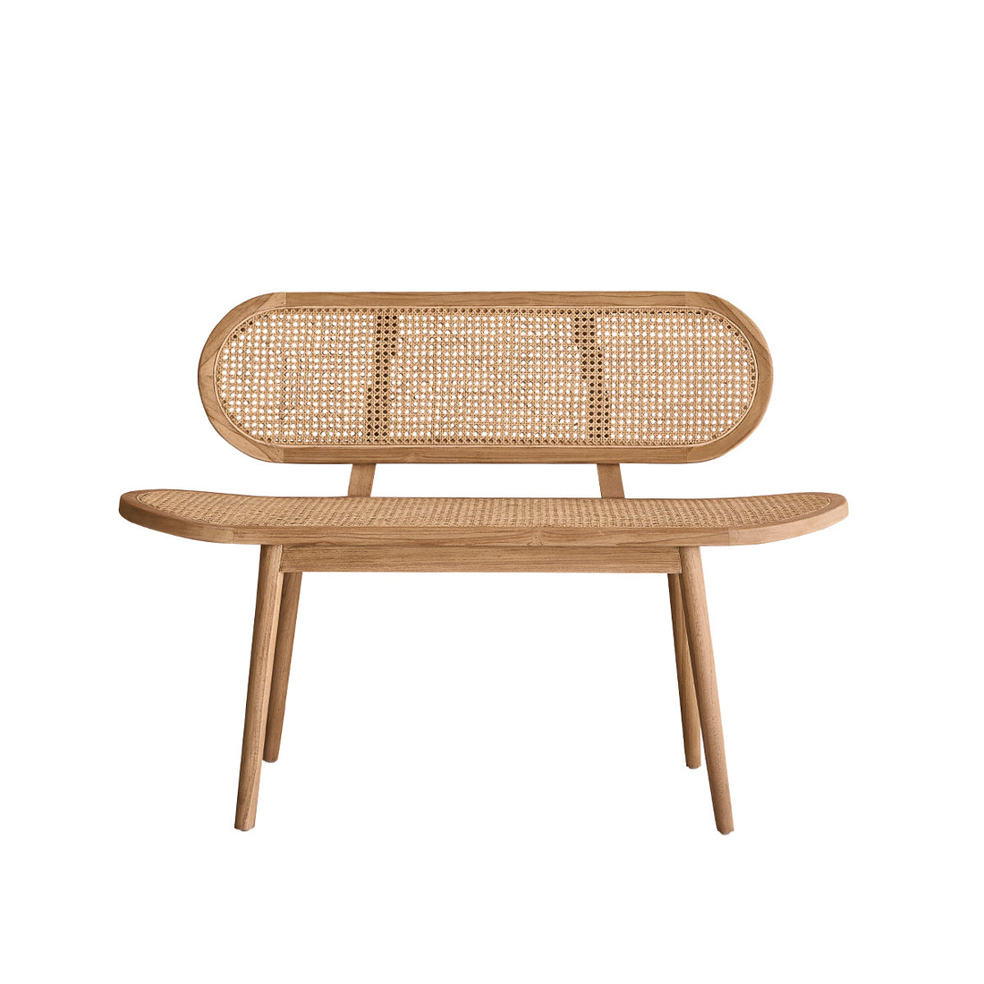 LOÉ - Banc en teck massif et cannage 120 cm