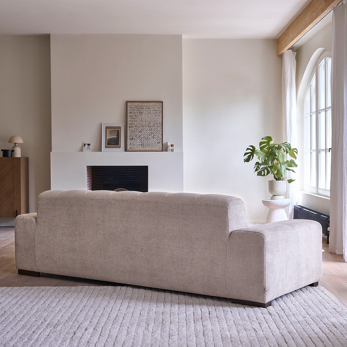 ALPHONSE - Canapé droit 4 places en velours tressé beige