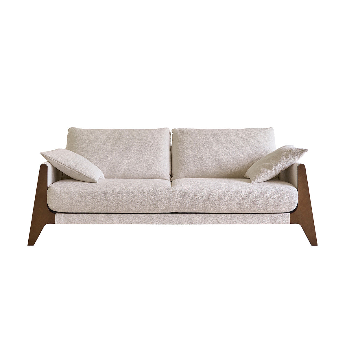 ONDINE - Canapé droit 3 places en bois massif et tissu bouclette blanc