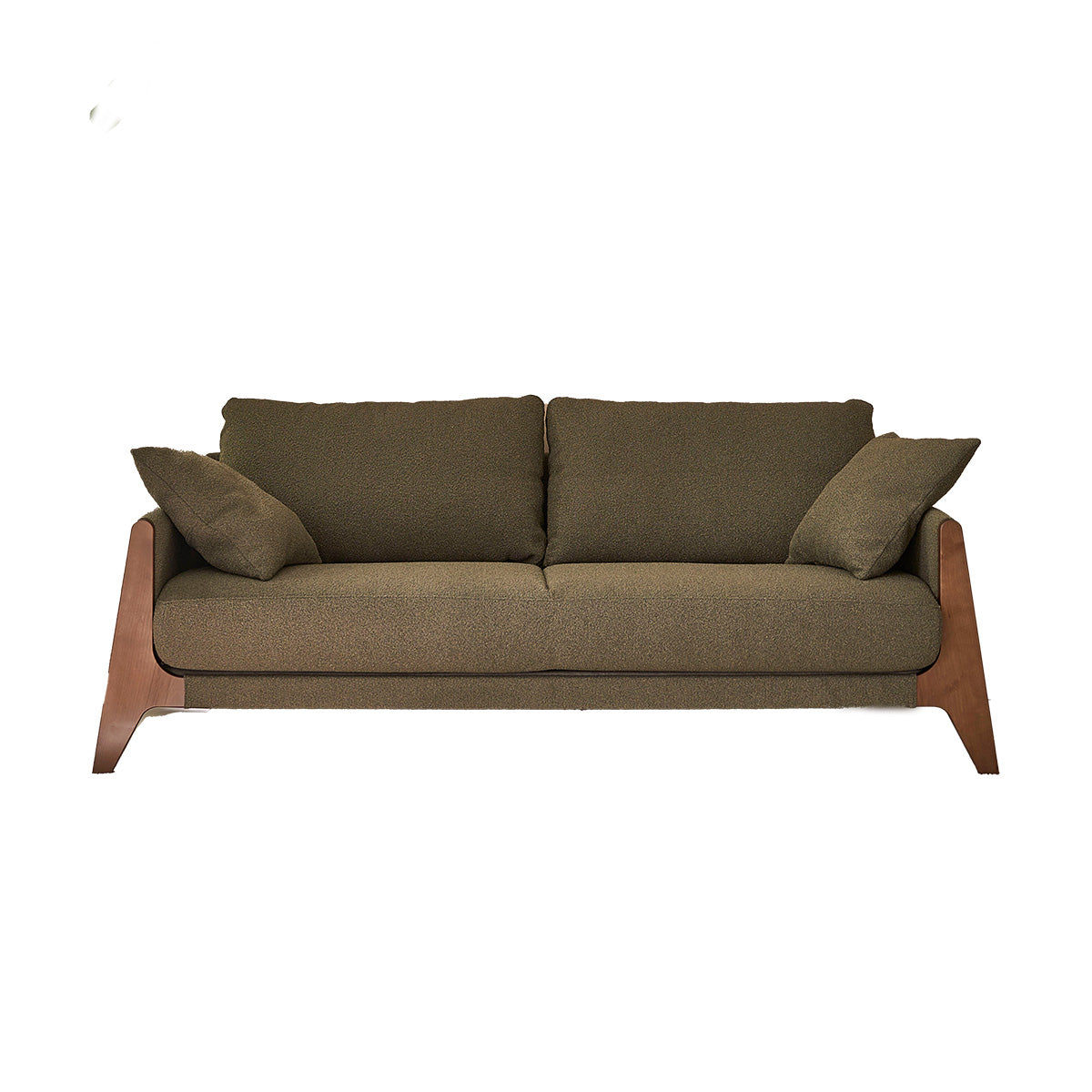 ONDINE - Canapé droit 3 places en bois massif et tissu bouclette kaki