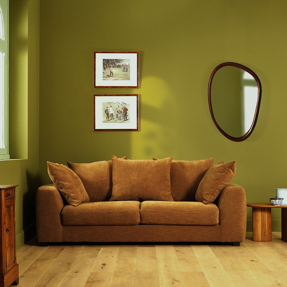 EDMOND - Canapé convertible 3 places en tissu effet lin bronze