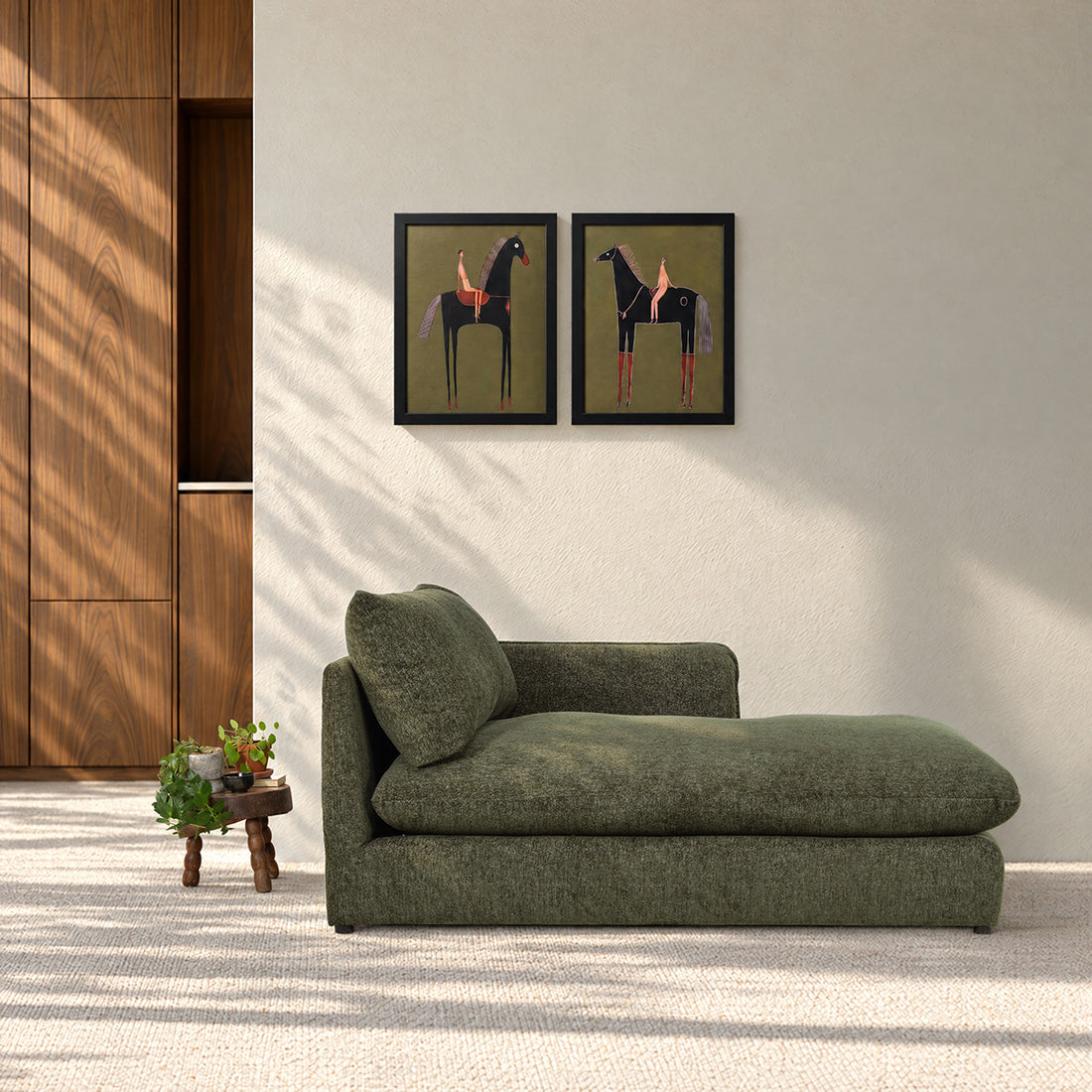 LEOPOLD - Méridienne droite modulable en chenille chiné vert