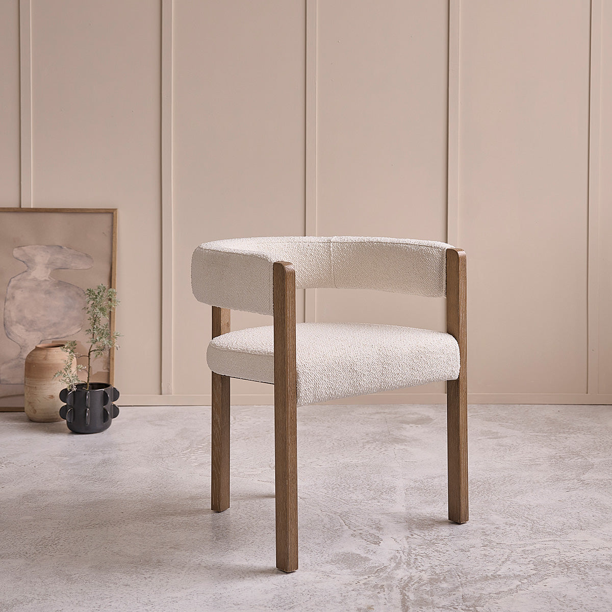 CLÉA - Lot de 2 chaises en chêne et tissu bouclette