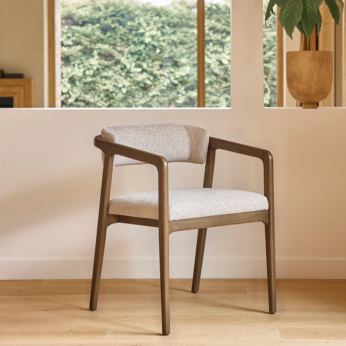ÉLOI - Lot de 2 chaises en bois massif et tissu texturé beige chiné