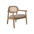 Fauteuil en teck massif, cannage et tissu grège
