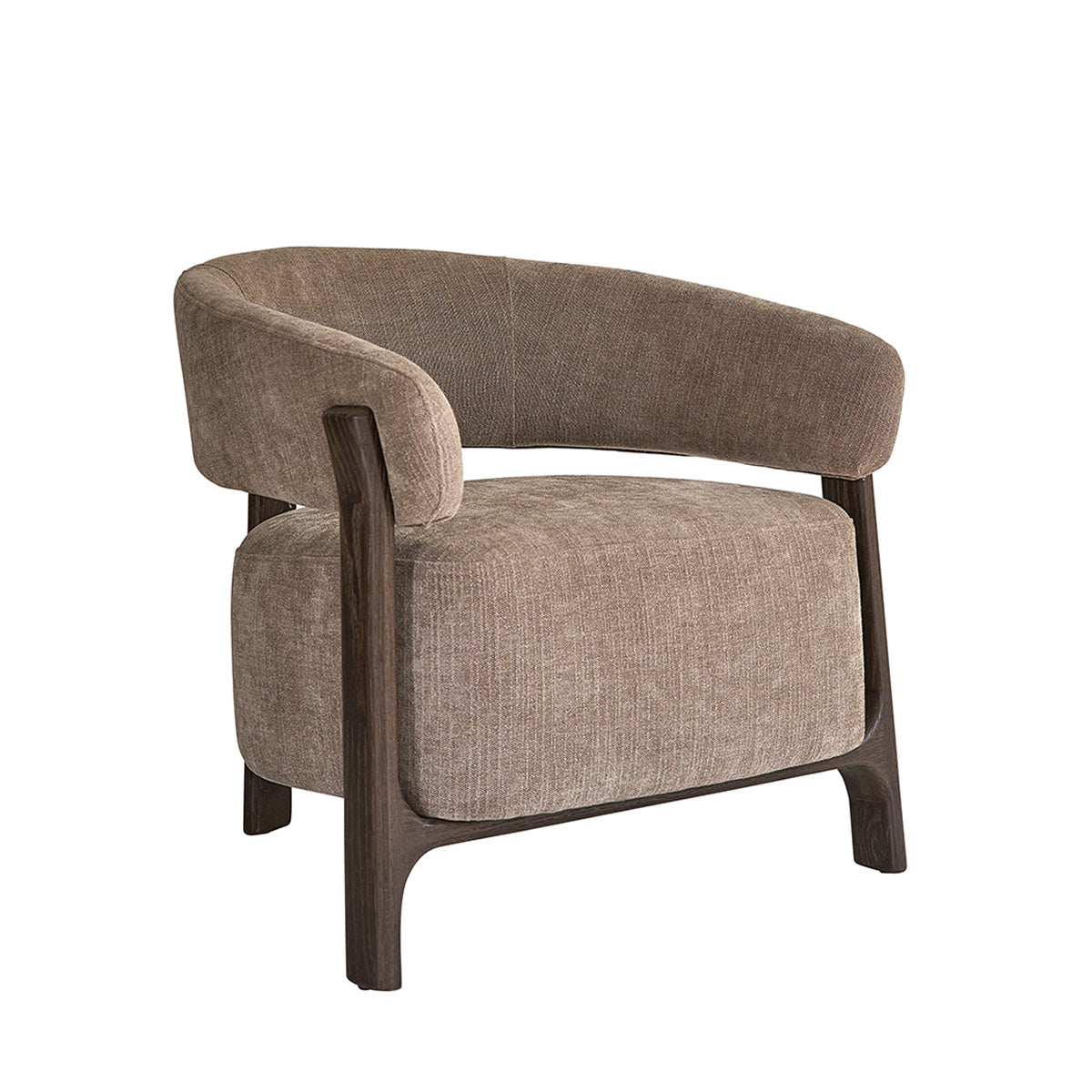 HENRI - Fauteuil en chêne massif finition noyer et tissu chenille taupe