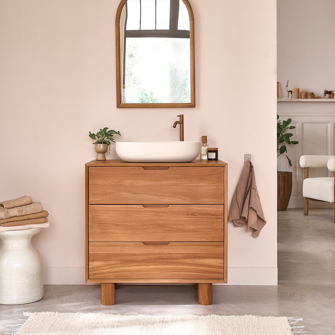 GUSTAVE - Meuble de salle de bain en teck massif 80 cm