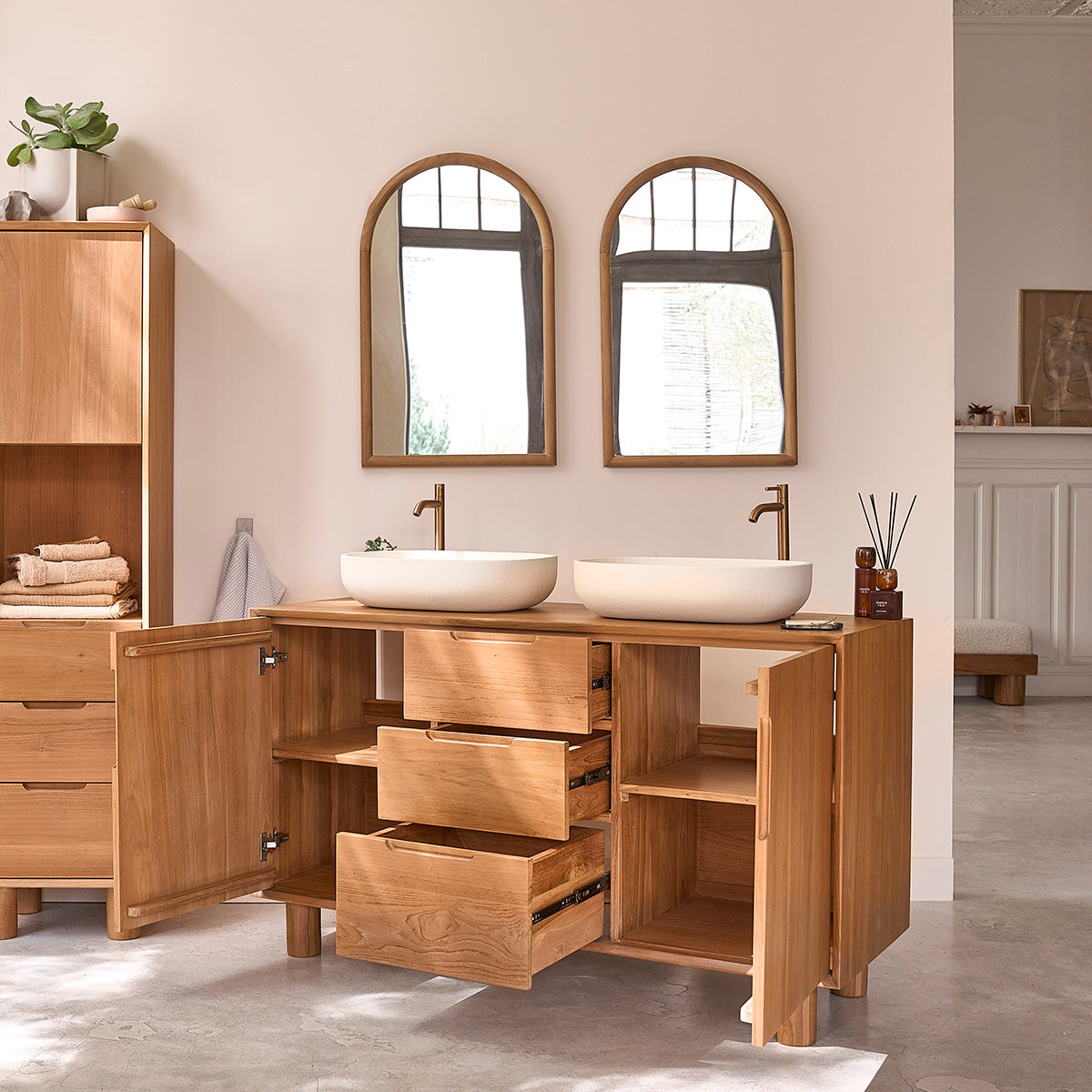 GUSTAVE - Meuble de salle de bain en teck massif 140 cm