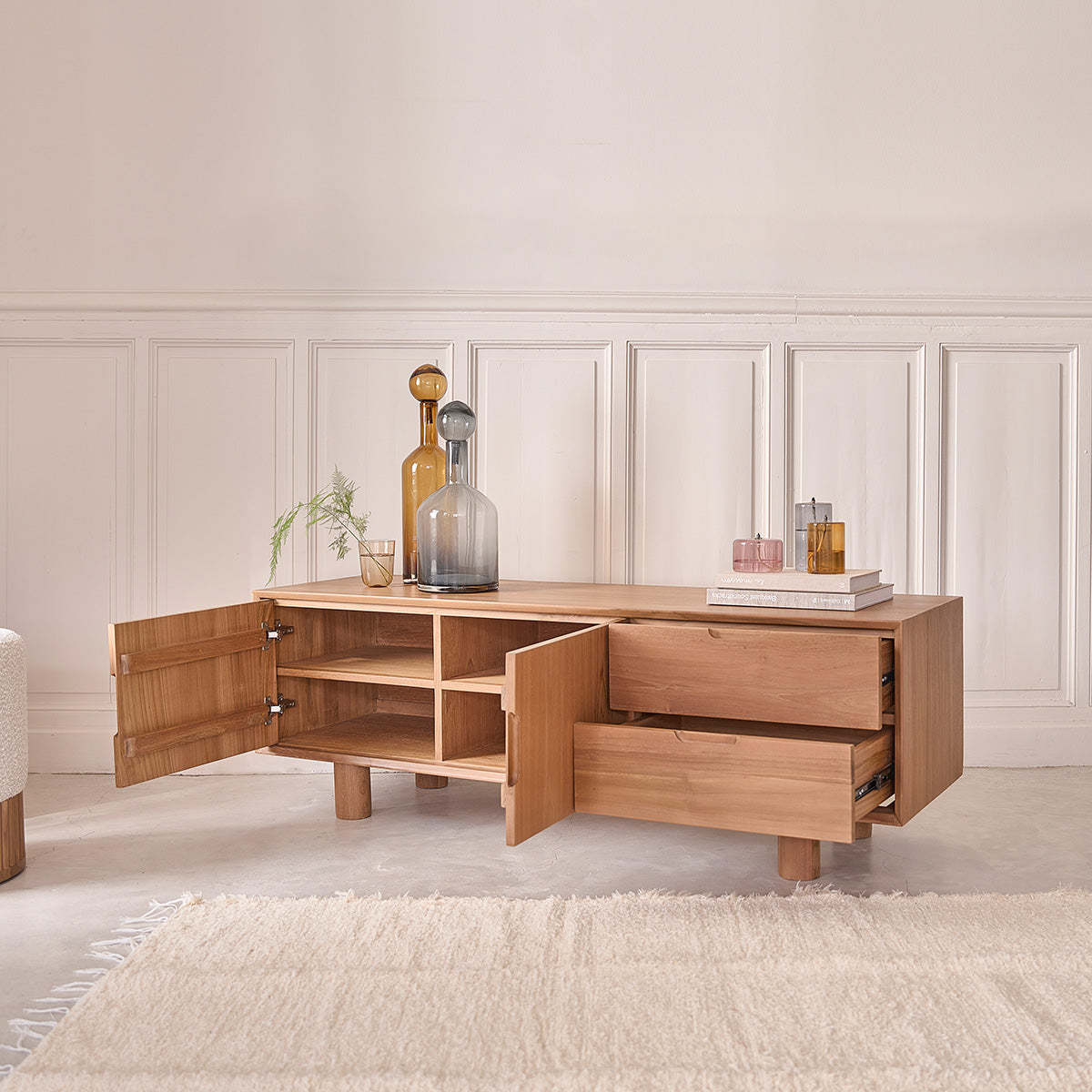 GUSTAVE - Meuble TV en teck massif 150 cm