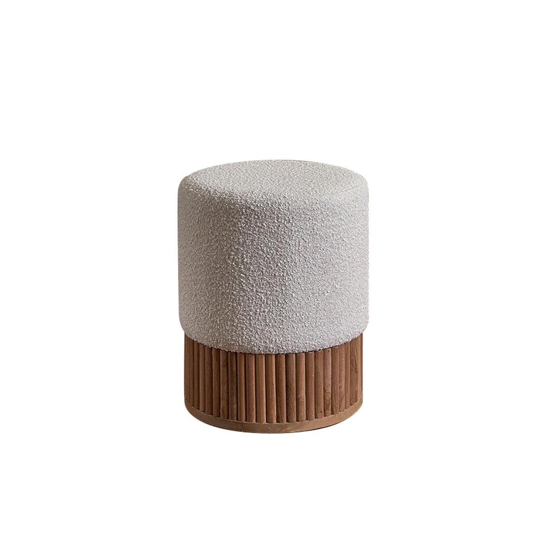 SERENE - Pouf en teck massif et tissu bouclette blanc Ø38 cm