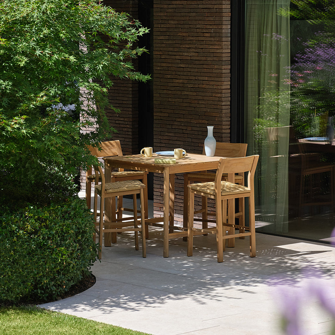 PIANA - Salon de jardin bar en teck massif et rotin 4 pers.