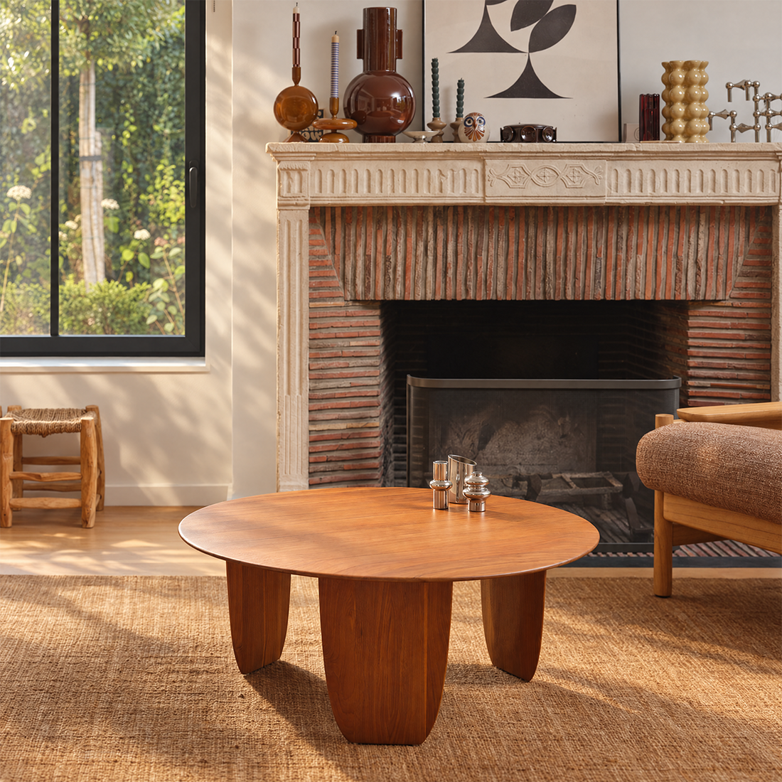 JEANNE - Table basse ronde en teck massif Ø 85 cm